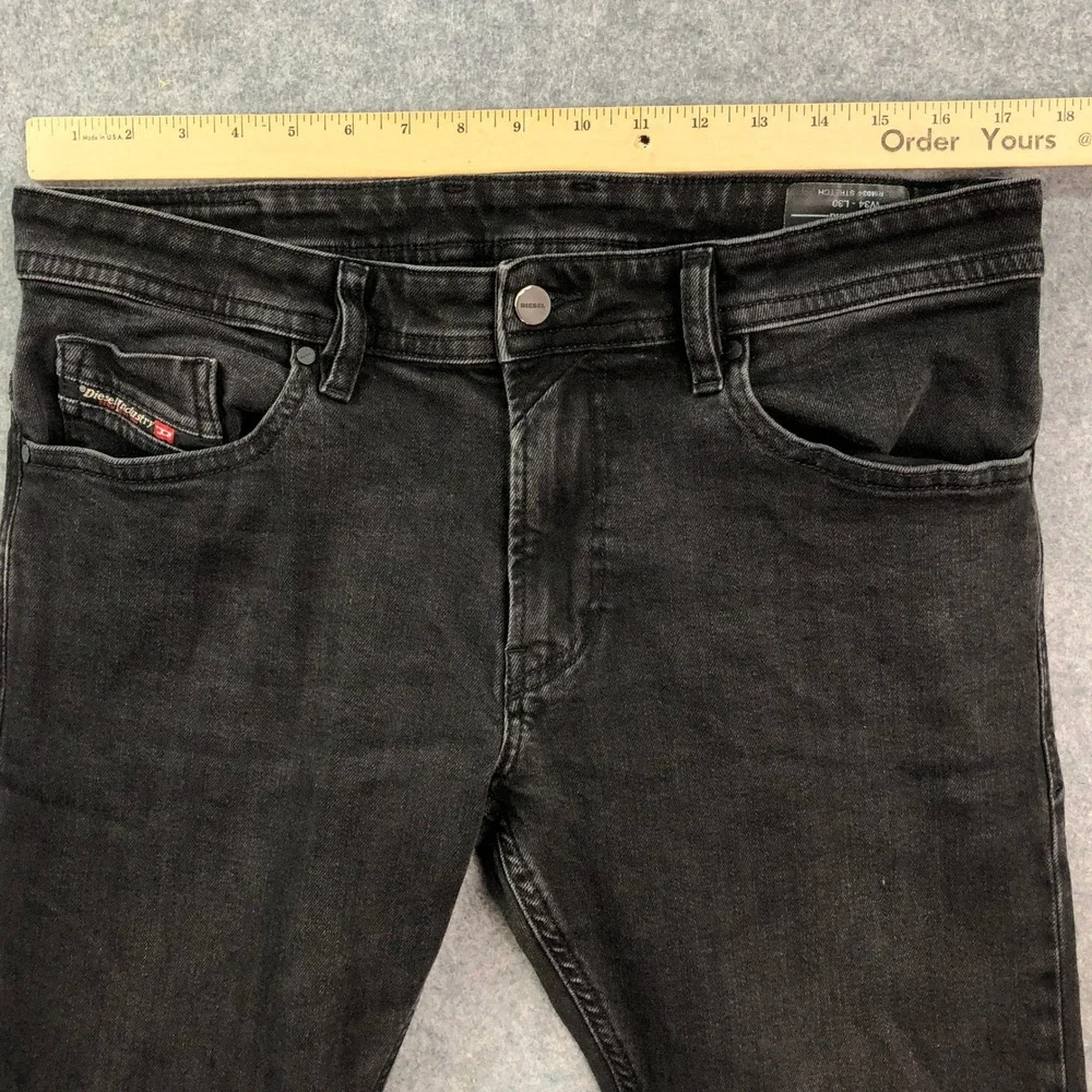 Diesel Thommer Mens Jeans 34x30 (fits 35x29) Black Slim Fit Mid Rise Denim
